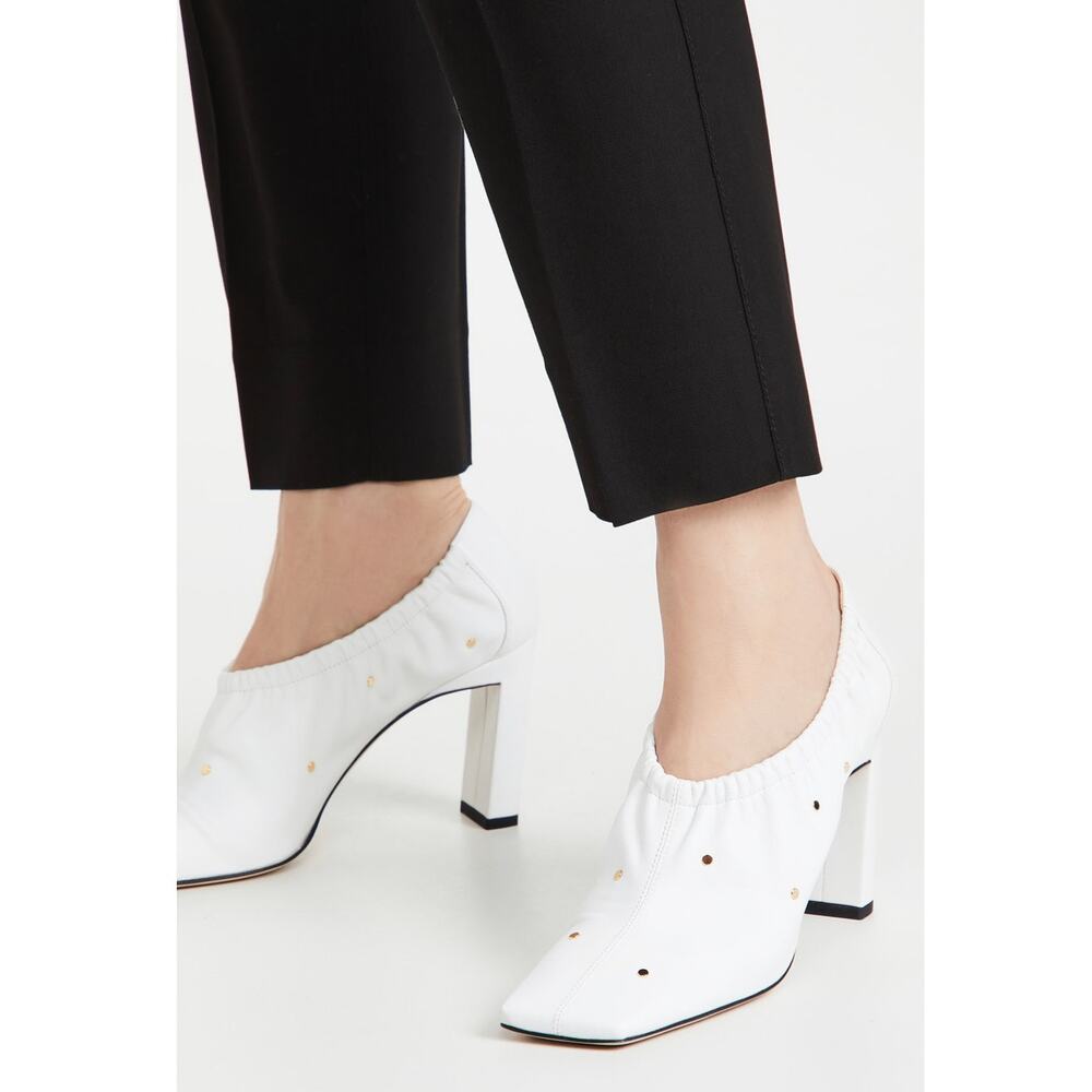 New Wandler Mia Mule Lambskin Leather White With Gold Studs Women's Size EU 41